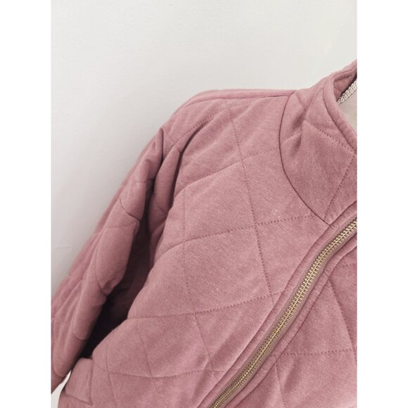 Bagatelle Quilted Cotton French Terry Zip Up Pink Stand Collar Womens Jacket XL - Picture 4 of 13